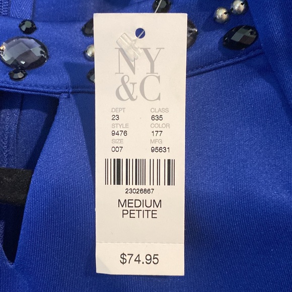 New York & Co. Embellished Scuba Sheath Dress. Color Amplified Blues. Size MP. - Picture 6 of 6